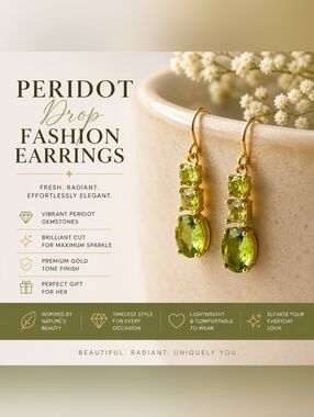 ✨ Peridot Drop Earrings | Gold Tone | Elegant Statement Jewelry ✨